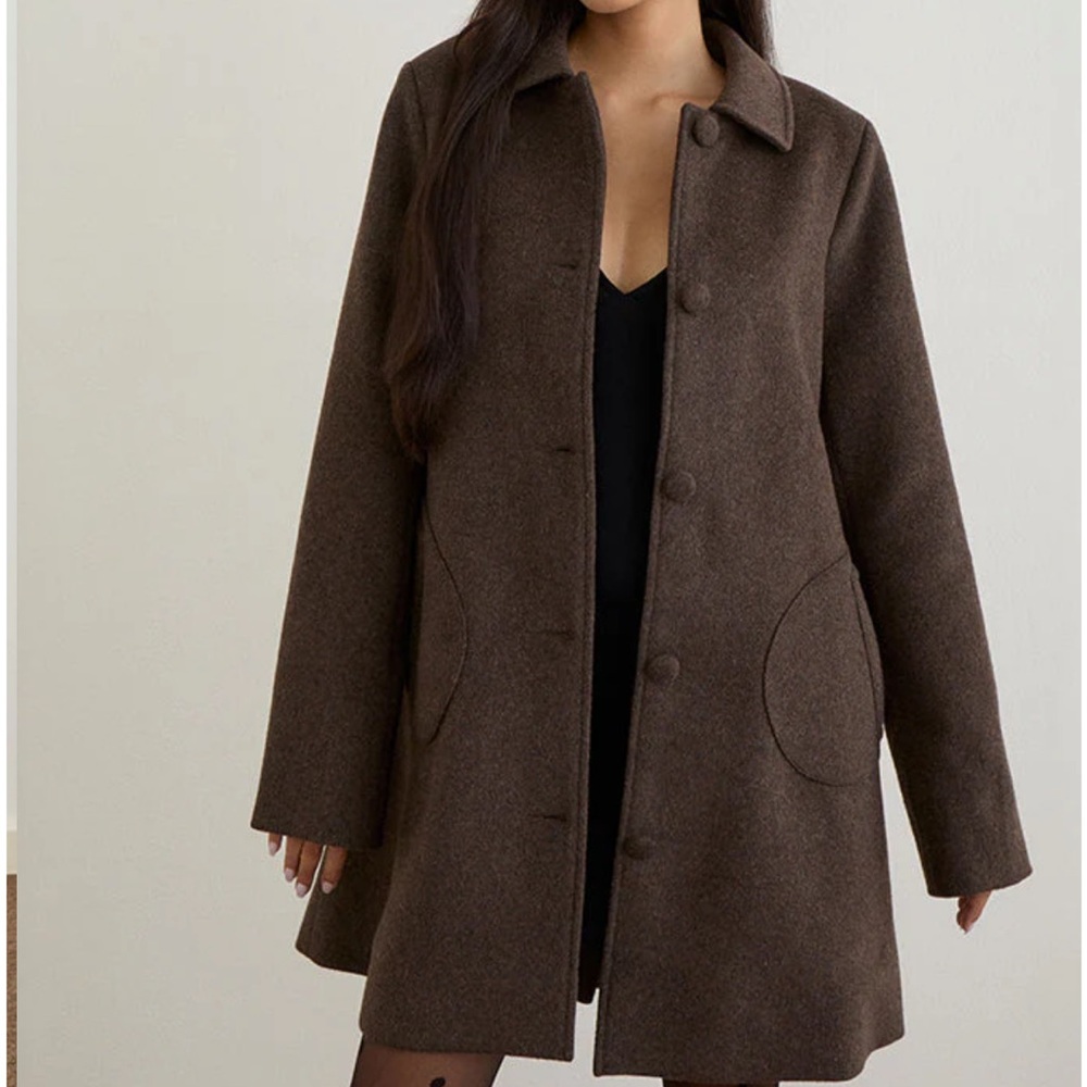 Motel Rocks Rakai Pea Coat In Chocolate Wool - Picture 5 of 8
